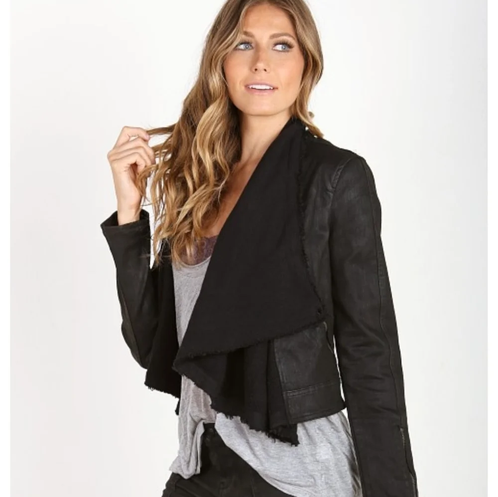 Free people black jacket coated denim front draped knit detail sz.0 - Picture 12 of 16